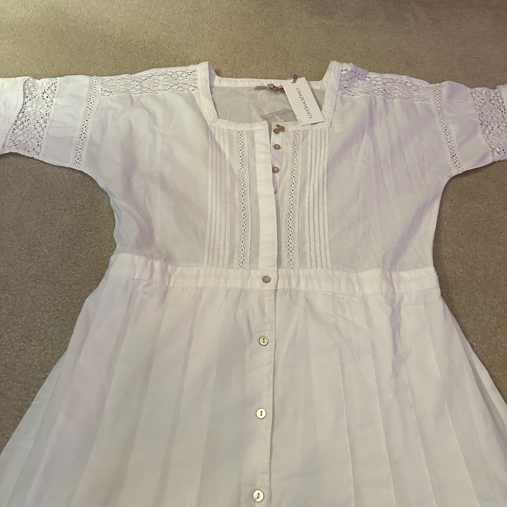 NWT LoveShackFancy Edie Voile Lace Trim Button Front Maxi Dress White Large - Picture 5 of 10
